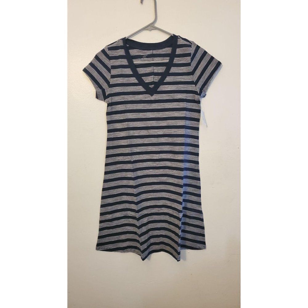 Daily Ritual V Neck Striped Dress Navy Blue